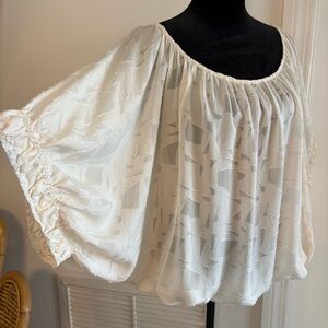 ADDISON Designer Off White SILK Bohemian Elegant Semi Sheer Loose Blouse! LG